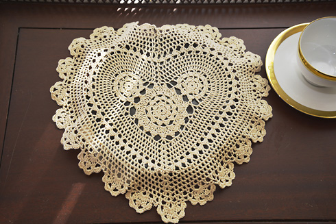 Wheat color Heart Shape Crochet Lace Doilies 13" Heart Crochet